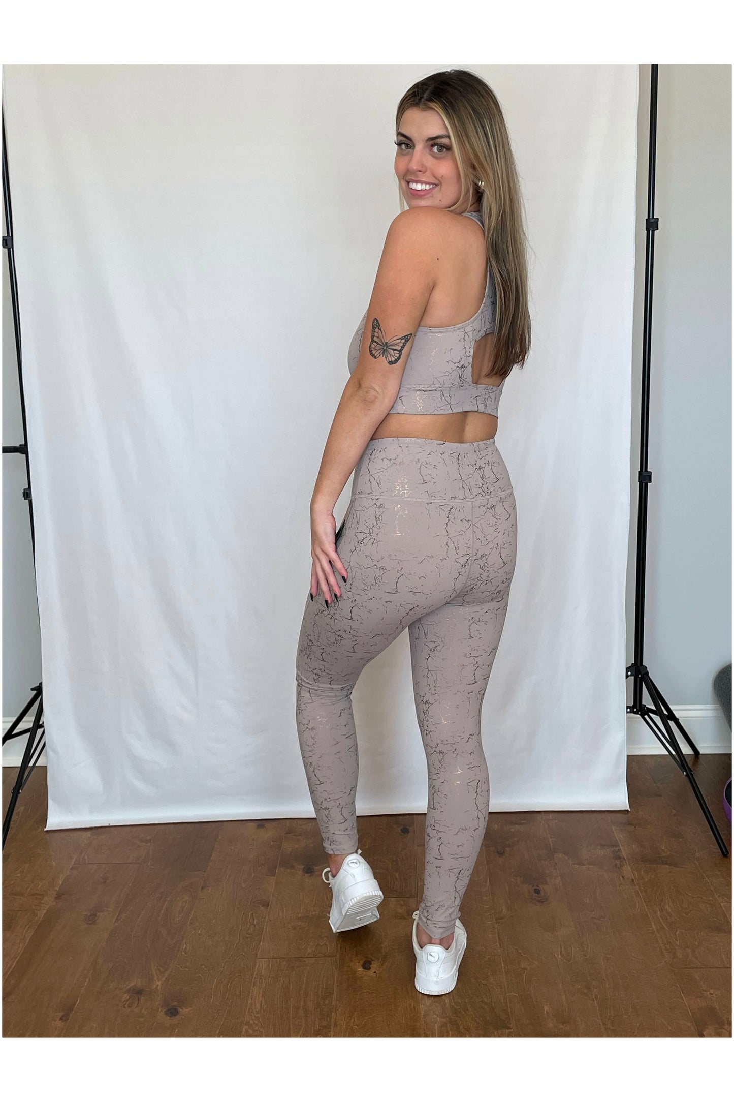 Gray Iris Marble Foil Active Legging