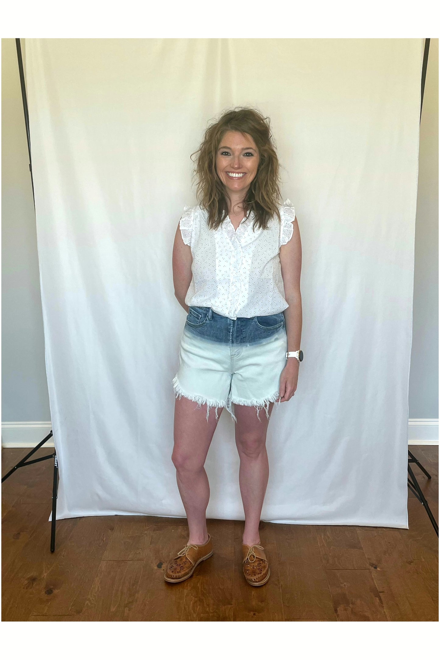 Light Gray Music City Queen Two Tone Denim Shorts